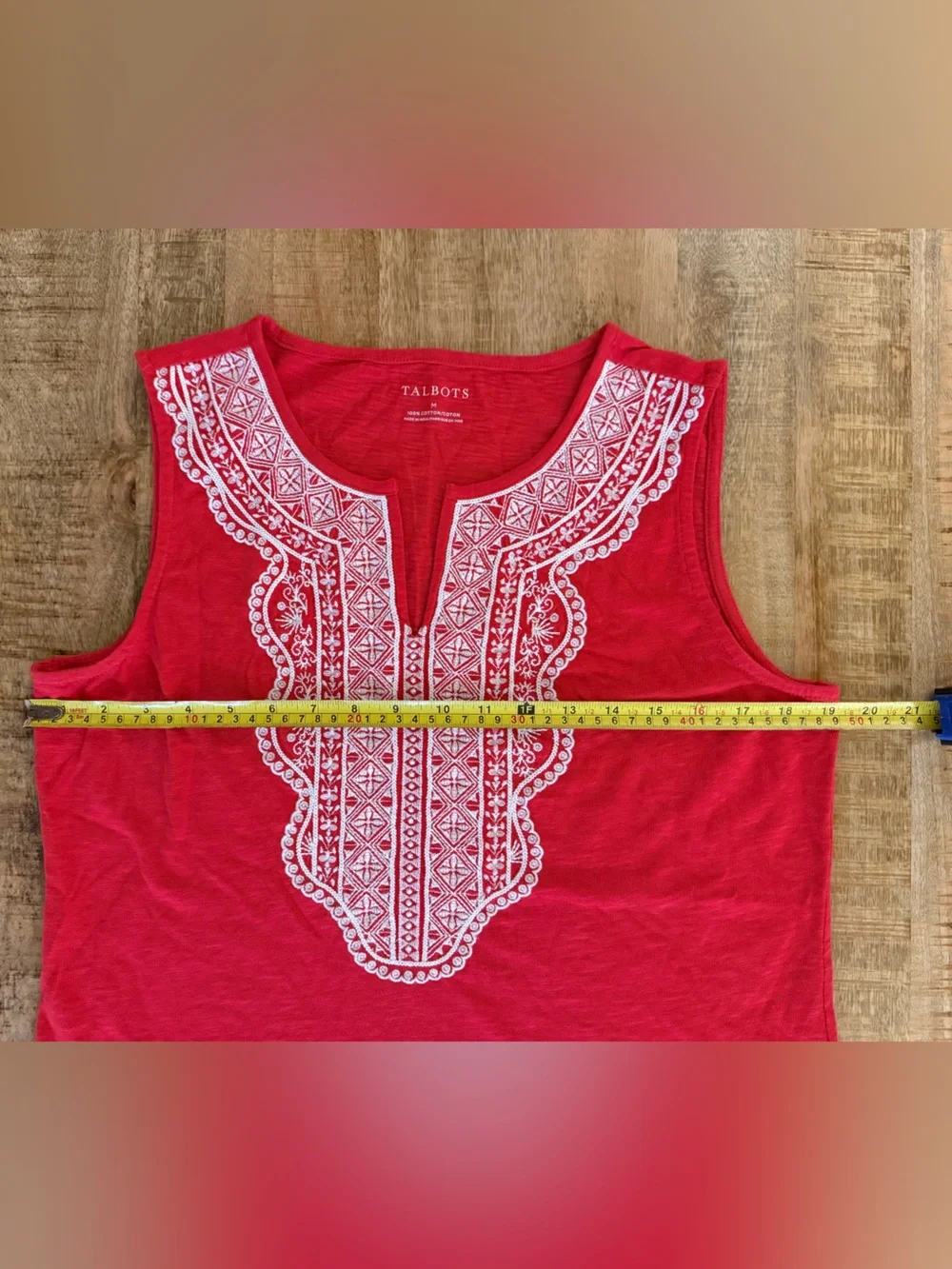 Talbots Red Embroidered Sleeveless Cotton Top | Size Medium | Boho